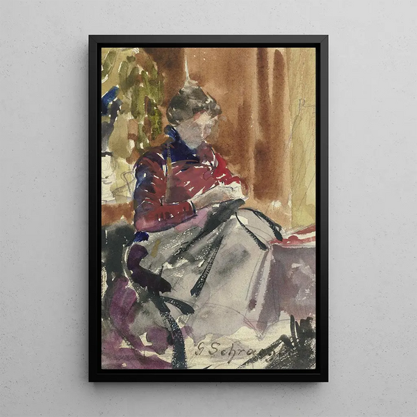 Portrait af kunstnerens kvinde - Gustav Schrägle — indrammet kunstværk på væggen