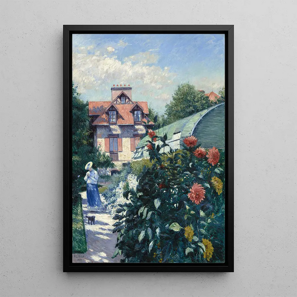 Dahlias i haven ved Petit-Gennevilliers - Gustave Caillebotte — indrammet kunstværk på væggen