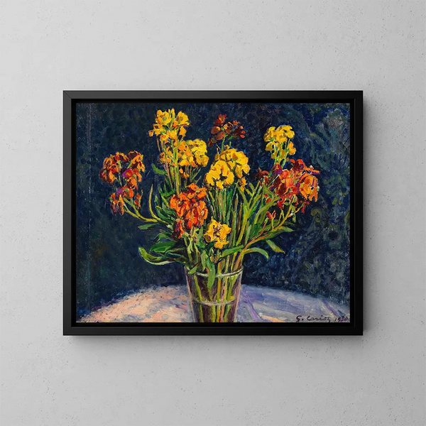 Bouquet de giroflées - Gustave Cariot — indrammet kunstværk på væggen