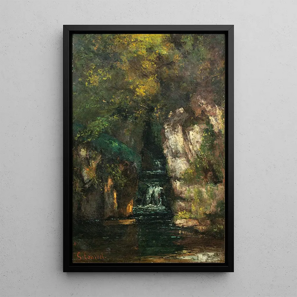 En vandfald nær Ornans - Gustave Courbet — indrammet kunstværk på væggen