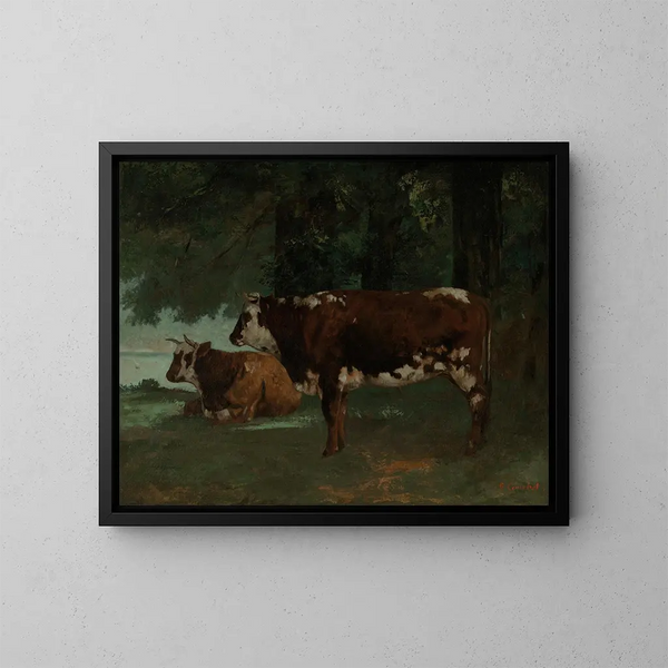 to køer med brune pelse - Gustave Courbet — indrammet kunstværk på væggen