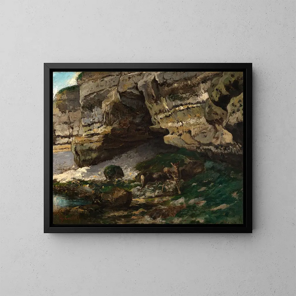 Landskab med klipper og hjorte - Gustave Courbet — indrammet kunstværk på væggen