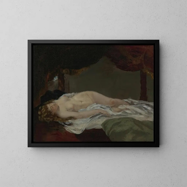Kvinde sovende - Gustave Courbet — indrammet kunstværk på væggen