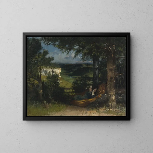 Kvinde i hængekøje - Gustave Courbet — indrammet kunstværk på væggen