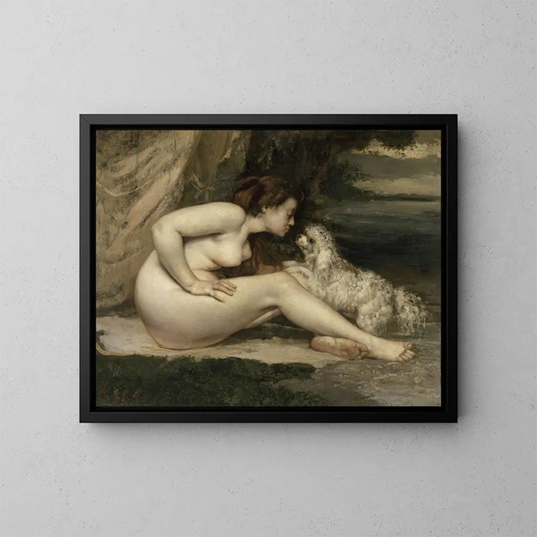 Kvinde nackt med en hund - Gustave Courbet — indrammet kunstværk på væggen