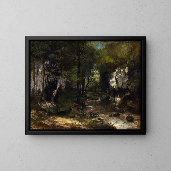 Den Sorte Brønd Bæk, Loue-dalen - Gustave Courbet — indrammet kunstværk på væggen