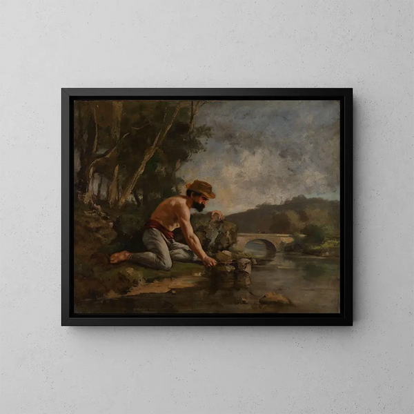 Den fisker - Gustave Courbet — indrammet kunstværk på væggen