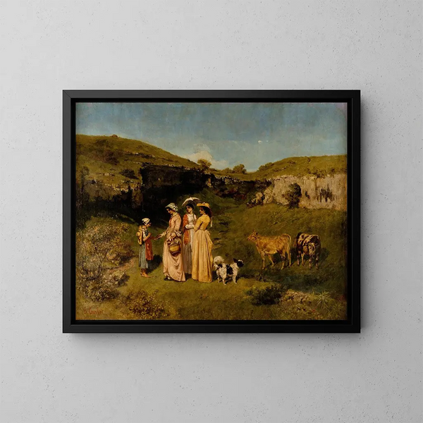Unge Piger i Landsbyen - Gustave Courbet — indrammet kunstværk på væggen