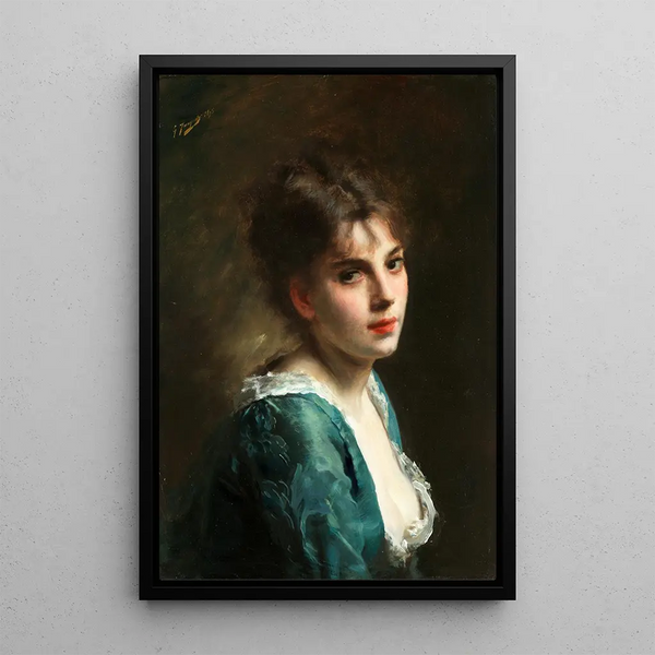 Portrait af en ung skønhed - Gustave Jean Jacquet — indrammet kunstværk på væggen