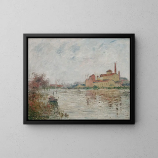 L'usine ved floden - Gustave Loiseau — indrammet kunstværk på væggen