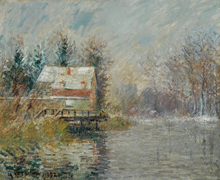 Maison au bord de l'eau, effet de neige - Gustave Loiseau — visning af kunstværket