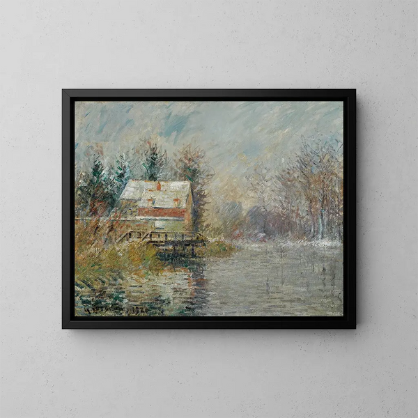 Maison au bord de l'eau, effet de neige - Gustave Loiseau — indrammet kunstværk på væggen