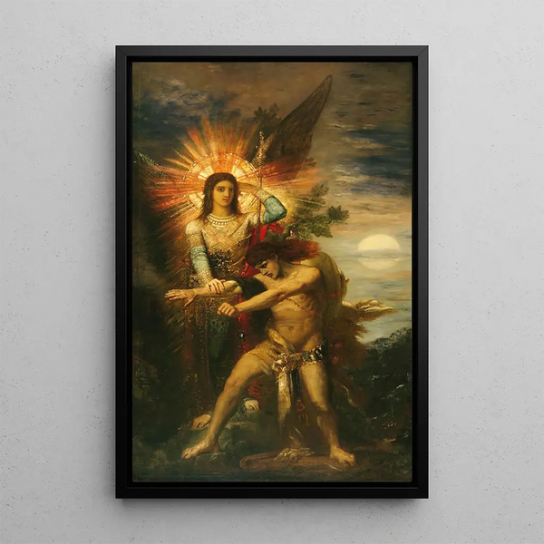 Jacob og englen - Gustave Moreau — indrammet kunstværk på væggen