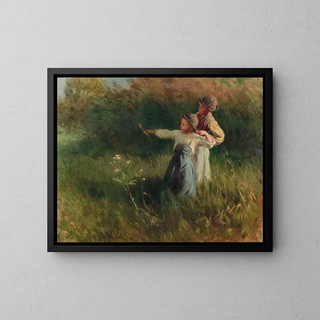 Gza Peske - Zwei Buben mit Steinschleuder auf der Sommerwiese.webp