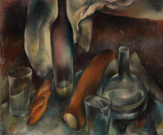 Hanns Bolz - Stillleben mit Flaschen und Baguettes.webp