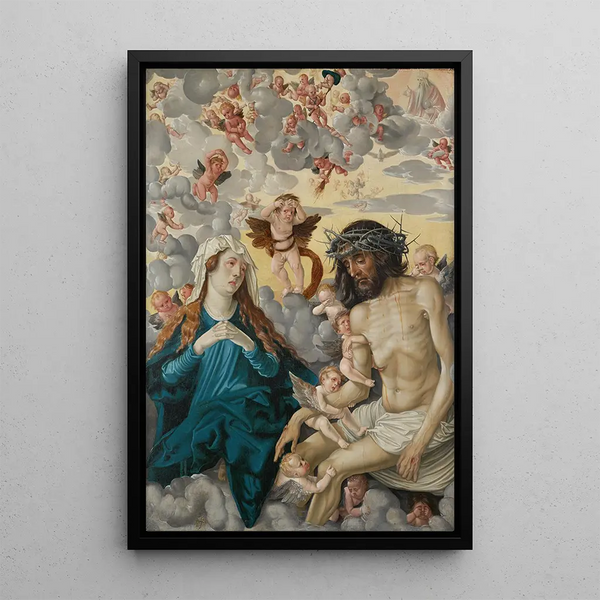 L'Homme de douleurs pleuré par Marie et les anges - Hans Baldung — indrammet kunstværk på væggen