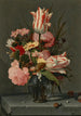 Blomster i en glasvase på en kant - Hans Bollongier — visning af kunstværket
