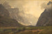 Les pics Troll à Romsdalen, le pied de Romsdalshorn à droite - Hans Gude — visning af kunstværket