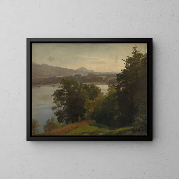 Vue du Mondsee - Hans Gude — indrammet kunstværk på væggen
