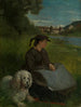 Agathe med en hvid hund - Hans Thoma — visning af kunstværket