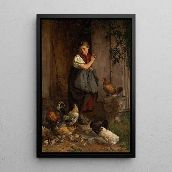 Nourrir les poules - Hans Thoma — indrammet kunstværk på væggen