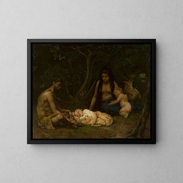 La famille des satyres élevant Zeus - Hans Thoma — indrammet kunstværk på væggen