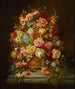 En stilleben med blomster i en blomsterkasse placeret på en kant - Hans Zatzka — visning af kunstværket