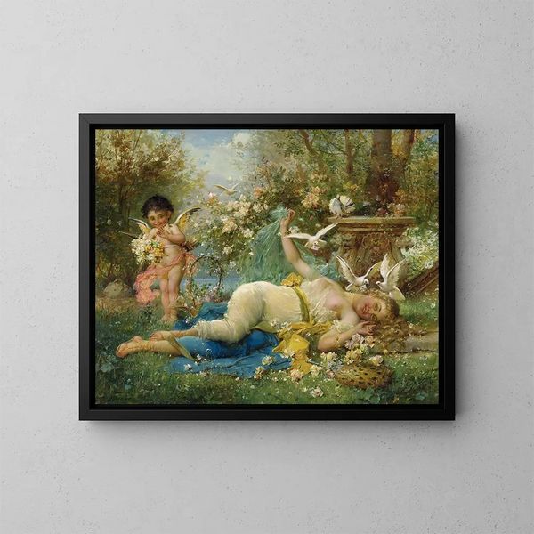 Vénus og Cupidon - Hans Zatzka — indrammet kunstværk på væggen