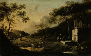 Hans de Jode - Italian Mountain Landscape with Travelers at a Well.webp