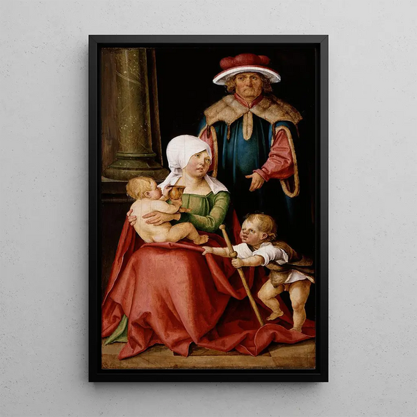 Marie Salomé og Zébédée med deres sønner Jakob den Ældre og Johannes Evangelisten - Hans von Kulmbach — indrammet kunstværk på væggen
