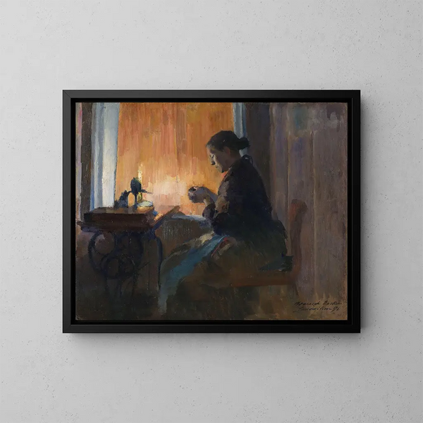 På lyset fra lampen - Harriet Backer — indrammet kunstværk på væggen