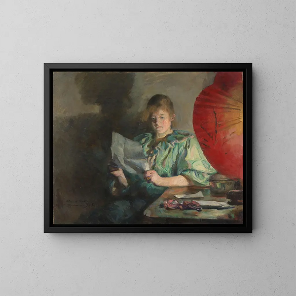Indendørs aften - Harriet Backer — indrammet kunstværk på væggen