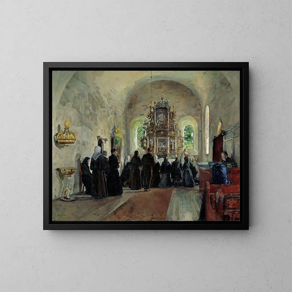 La Sainte Communion célébrée dans l'église de Stange - Harriet Backer — indrammet kunstværk på væggen