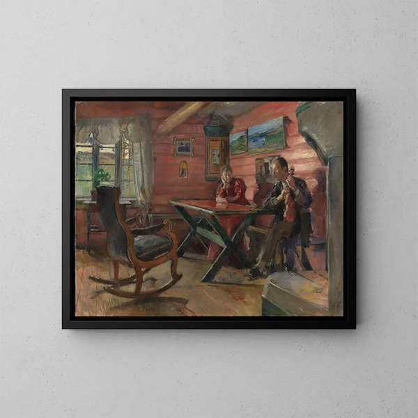 Le salon à Kolbotn, chez Hulda et Arne Garborg - Harriet Backer — indrammet kunstværk på væggen