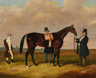 Lord Howth med sin fuldblod Saint Laurent, sin træner og sin jockey Ford - Harry Hall — visning af kunstværket