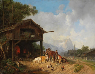Heinrich Brkel - Beim Hufschmied im Gebirge.webp