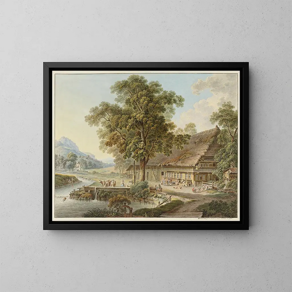 Berns kantons bondegårdsmaleri - Heinrich Rieter Source: Tableau Maison de paysan du canton de Berne - Heinrich Rieter | Reproduction — indrammet kunstværk på væggen