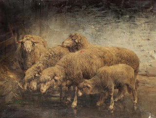 Moutons dans une grange - Heinrich von Zügel — visning af kunstværket