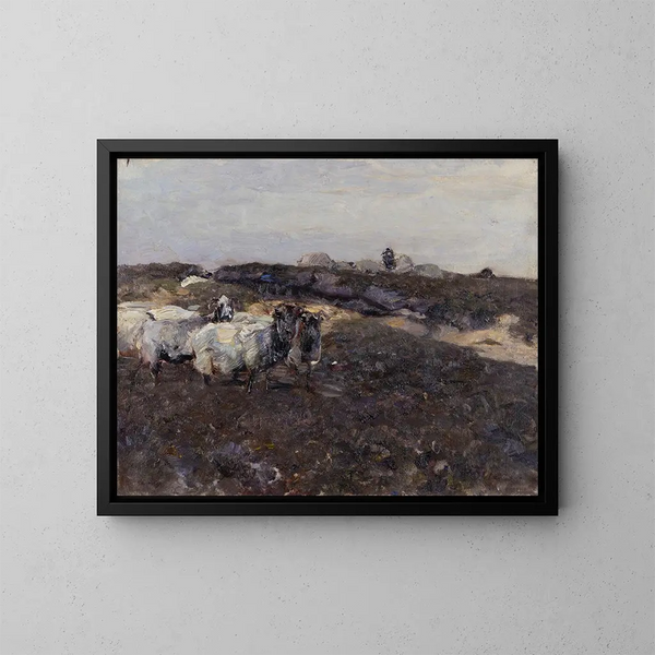 Moutons dans la lande - Heinrich von Zügel — indrammet kunstværk på væggen