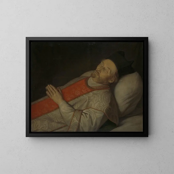 Portrait af Joannes Putkamer på hans dødsleje 1600-1671 - Hendrick Bloemaert — indrammet kunstværk på væggen