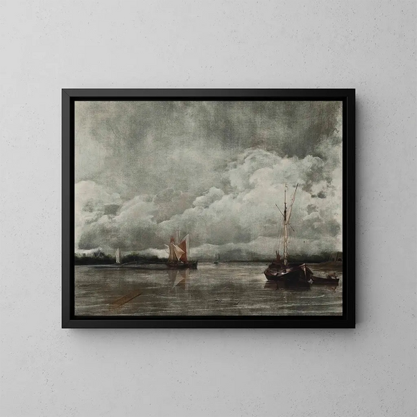 Bateaux à l'abri dans un calme plat - Hendrick Jacobsz Dubbels — indrammet kunstværk på væggen