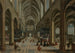 Indre af Antwerpen Domkirke med figurer, der deltager i en messe - Hendrick van Steenwijk den Ældre — visning af kunstværket