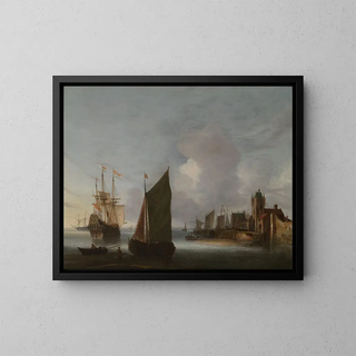 Både nær Zierikzee med Zuidhavenpoort i baggrunden - Hendrick van Anthonissen — indrammet kunstværk på væggen