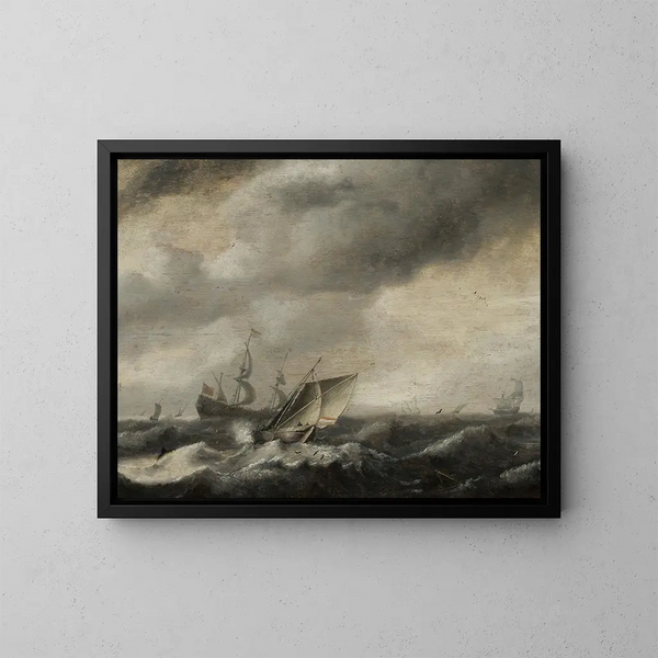 Bateaux en mer - Hendrick van Anthonissen — indrammet kunstværk på væggen
