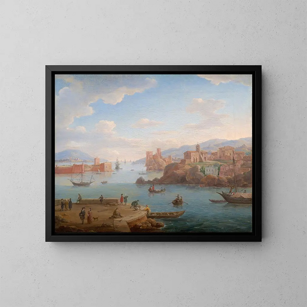 Vue d'un port méditerranéen - Hendrik Frans van Lint — indrammet kunstværk på væggen
