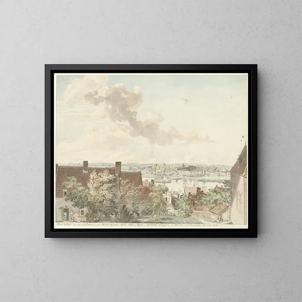 Vue de Nimègue avec un bateau sur la rivière - Hendrik Hoogers — indrammet kunstværk på væggen