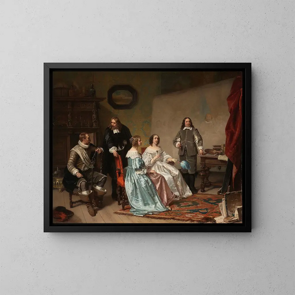 La princesse d'Orange besøger værkstedet hos Bartholomeus van der Helst - Hendrik Jacobus Scholten — indrammet kunstværk på væggen