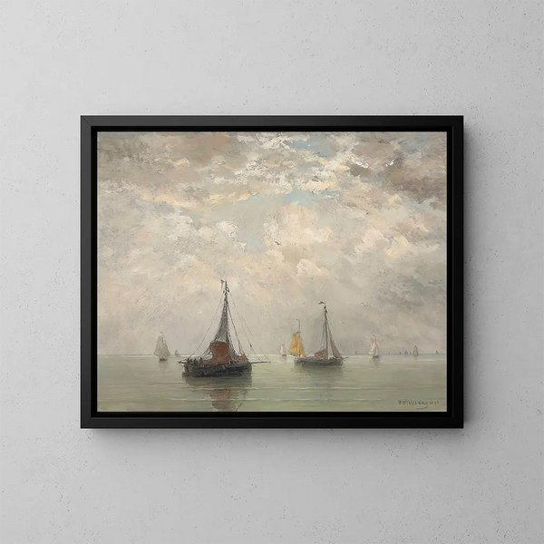Barges sur les brisants - Hendrik Willem Mesdag — indrammet kunstværk på væggen