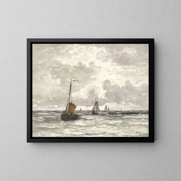 Bateaux de pêche sur les vagues - Hendrik Willem Mesdag — indrammet kunstværk på væggen