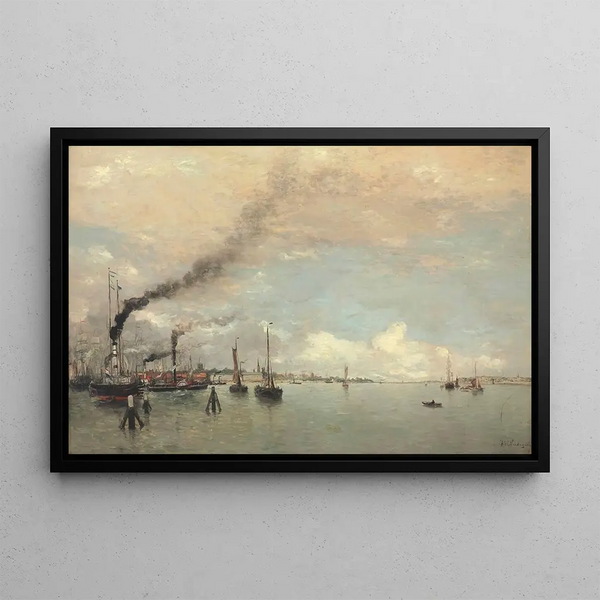Vue d'un port - Hendrik Willem Mesdag — indrammet kunstværk på væggen